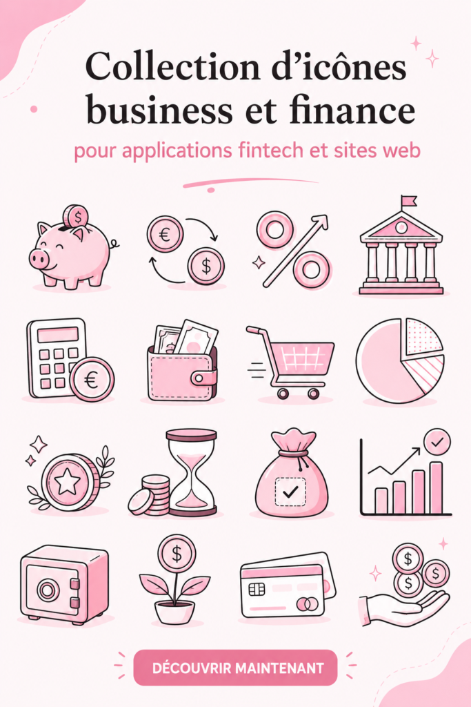 Icônes rose modernes pour applications de finance et business