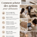 Une femme réfléchissant à des investissements boursiers, entourée de graphiques et de documents financiers.