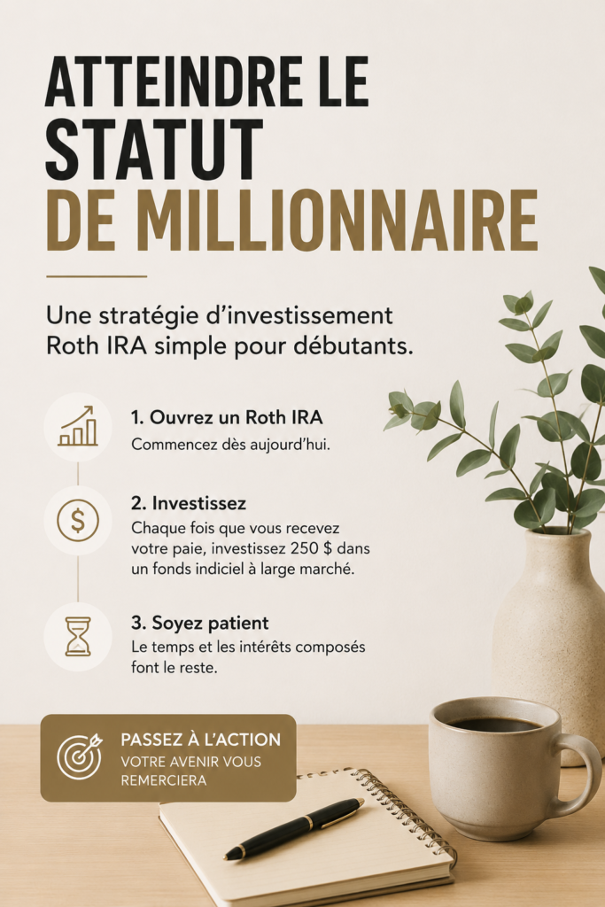 Femme souriante consultant un document sur l'investissement dans un IRA Roth, symbole de liberté financière.