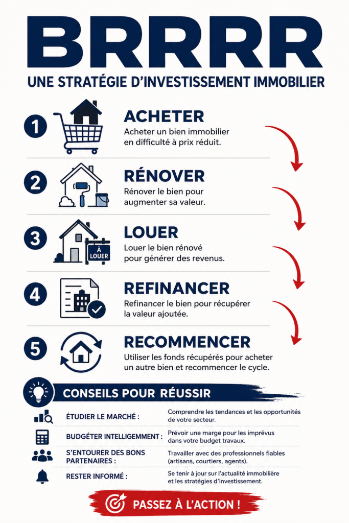 Femme analysant des documents d'investissement immobilier avec une stratégie BRRRR