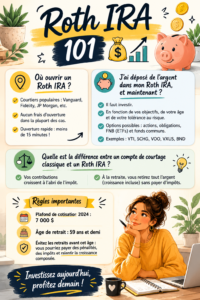 Image représentant le concept du Roth IRA avec des éléments financiers