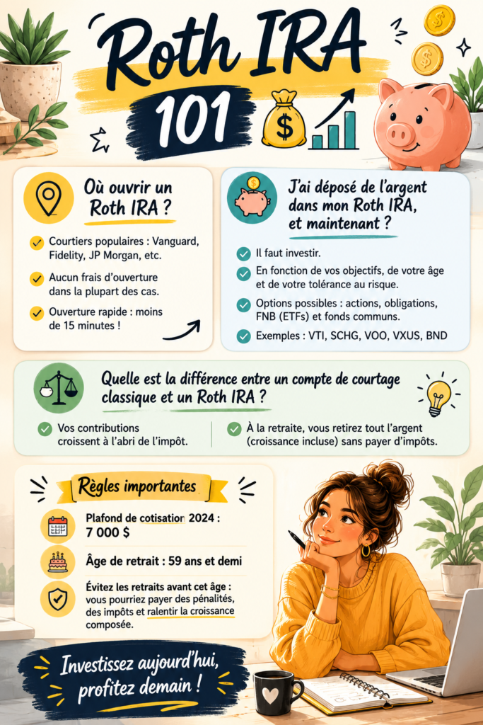 Image représentant le concept du Roth IRA avec des éléments financiers