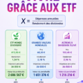 Femme souriante présentant un graphique d'évolution de son investissement dans des ETF