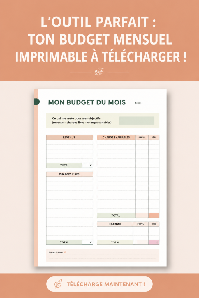 Modèle de budget mensuel imprimable sur un bureau en bois