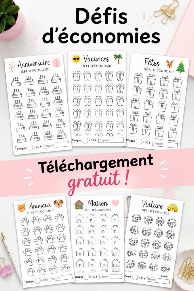Un tableau coloré de défis d'épargne imprimables pour les femmes.
