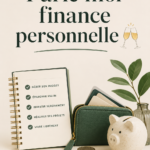 Une femme lisant un livre sur la finance personnelle dans un cadre chaleureux.