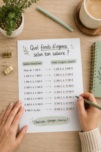 Illustration d'une femme établissant son budget pour son fonds d'urgence.