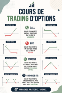 Femme apprenant sur le trading d'options, assise à son bureau avec un ordinateur portable.