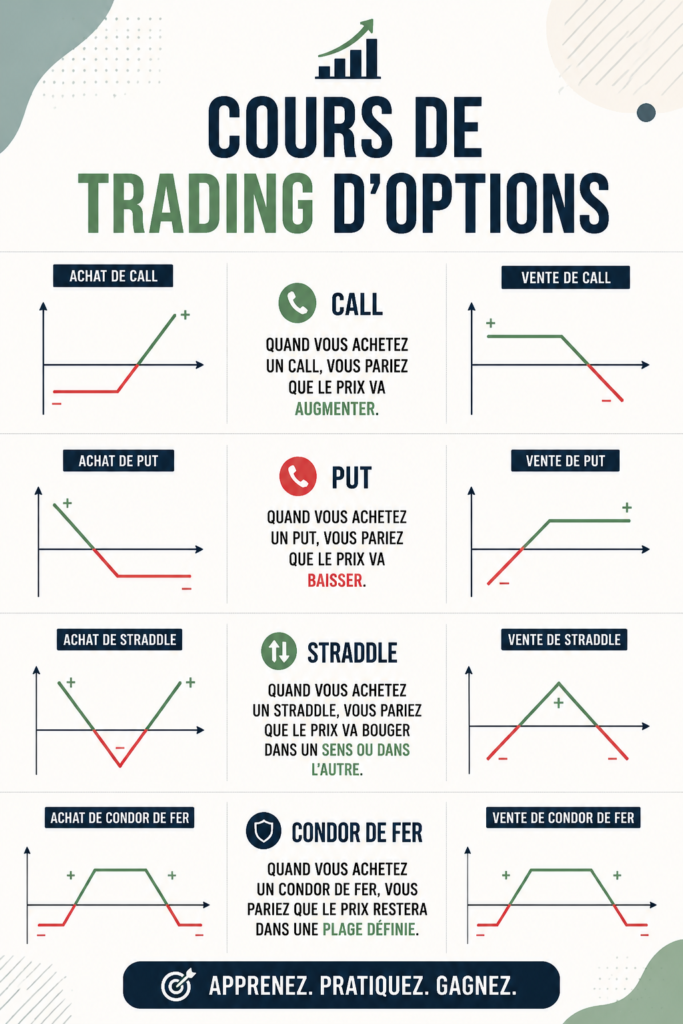 Femme apprenant sur le trading d'options, assise à son bureau avec un ordinateur portable.