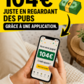 Une femme souriante utilisant une application sur son téléphone pour gagner de l'argent en regardant des publicités.