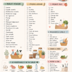 Une liste de courses écrite à la main sur une table avec des aliments frais.