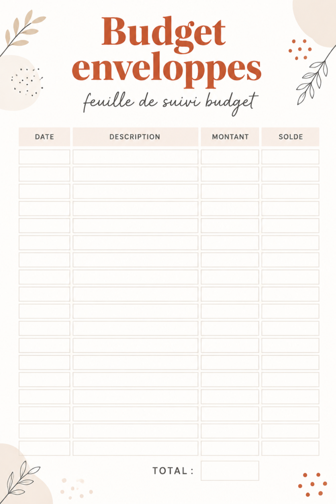 Méthode des enveloppes pour la gestion de budget sur une table