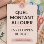 Femme réfléchissant à son enveloppe budget avec des notes et un ordinateur.