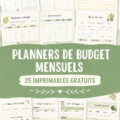 Une femme regardant un planner de budget mensuel avec des stylos de coloriage et des post-it.