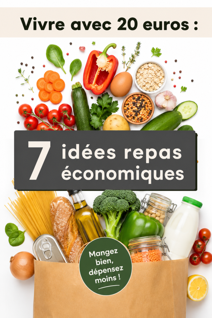 Plat savoureux préparé avec un budget de 20 euros, illustrant des ingrédients frais et économiques.