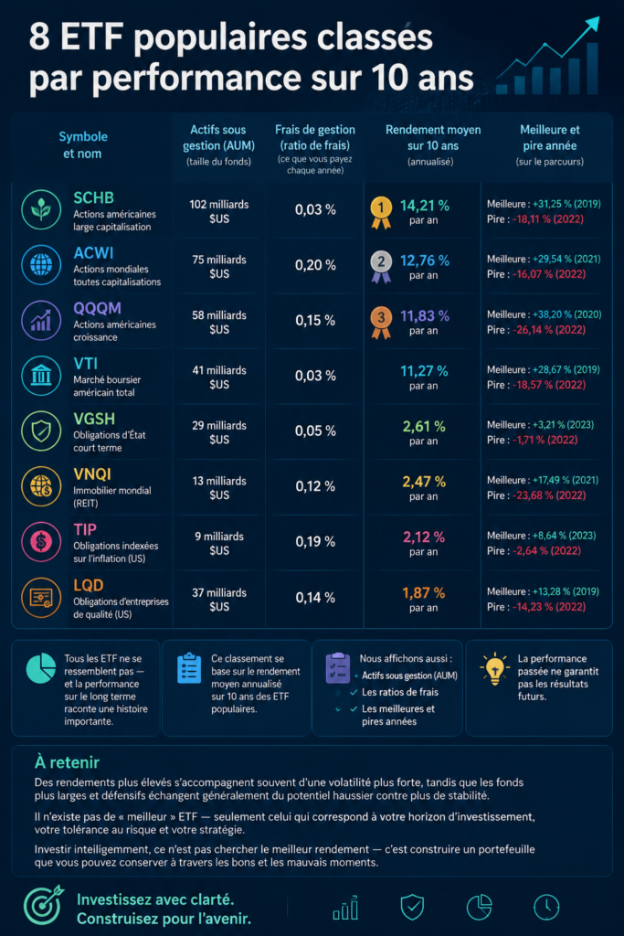 Femme examinant des graphiques de performance des ETFs.
