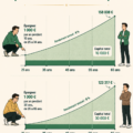 Femme analysant des graphiques d'épargne et d'investissement utilisant les intérêts composés.
