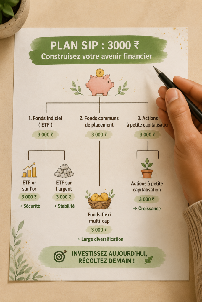 Bouteille de verre avec des pièces de monnaie, symbolisant l'épargne et l'investissement SIP de 3000 ₹.