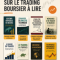 Une sélection de livres sur le trading boursier, représentée avec des couvertures colorées et attrayantes.