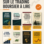 Une sélection de livres sur le trading boursier, représentée avec des couvertures colorées et attrayantes.