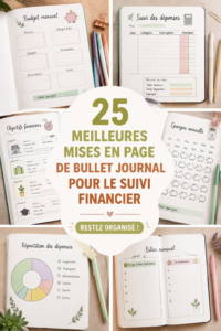 Un bullet journal ouvert avec des mises en page de suivi financier colorées et créatives