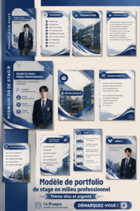 Modèle de portfolio d'immersion professionnelle en bleu et argent