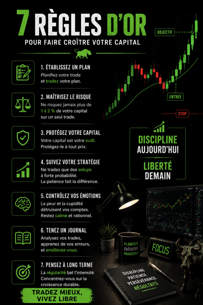 Une femme analysant des graphiques de trading avec un ordinateur, symbolisant la croissance du capital