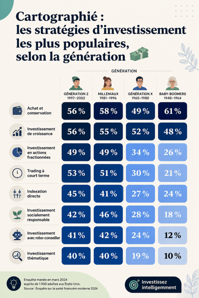 Graphique illustrant les différentes stratégies d'investissement par génération