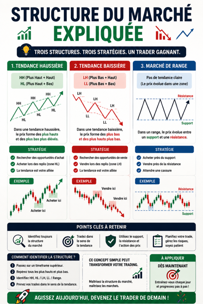 Un graphique illustrant la structure de marché et les tendances de trading