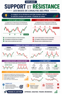 Graphique illustrant des niveaux de support et de résistance en trading