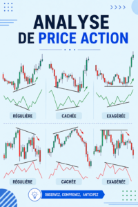 Un graphique boursier montrant une analyse price action avec des mouvements de prix clés.