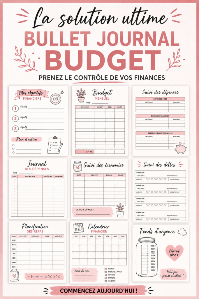 Une page de bullet journal illustrant la gestion d'un budget personnel