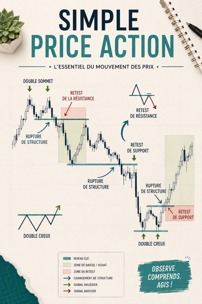 Illustration représentant un graphique boursier illustrant la price action dans les investissements