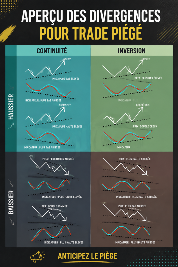 Illustration d'un graphique de trading montrant un exemple de divergence