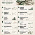 Illustration montrant les éléments de l'analyse technique pour le trading en bourse.