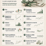 Illustration montrant les éléments de l'analyse technique pour le trading en bourse.