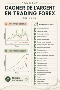 Femme souriante regardant un graphique sur l'écran, évoquant le trading Forex.