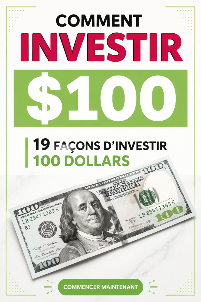 Une femme réfléchit à ses options d'investissement avec 100 dollars sur une table.