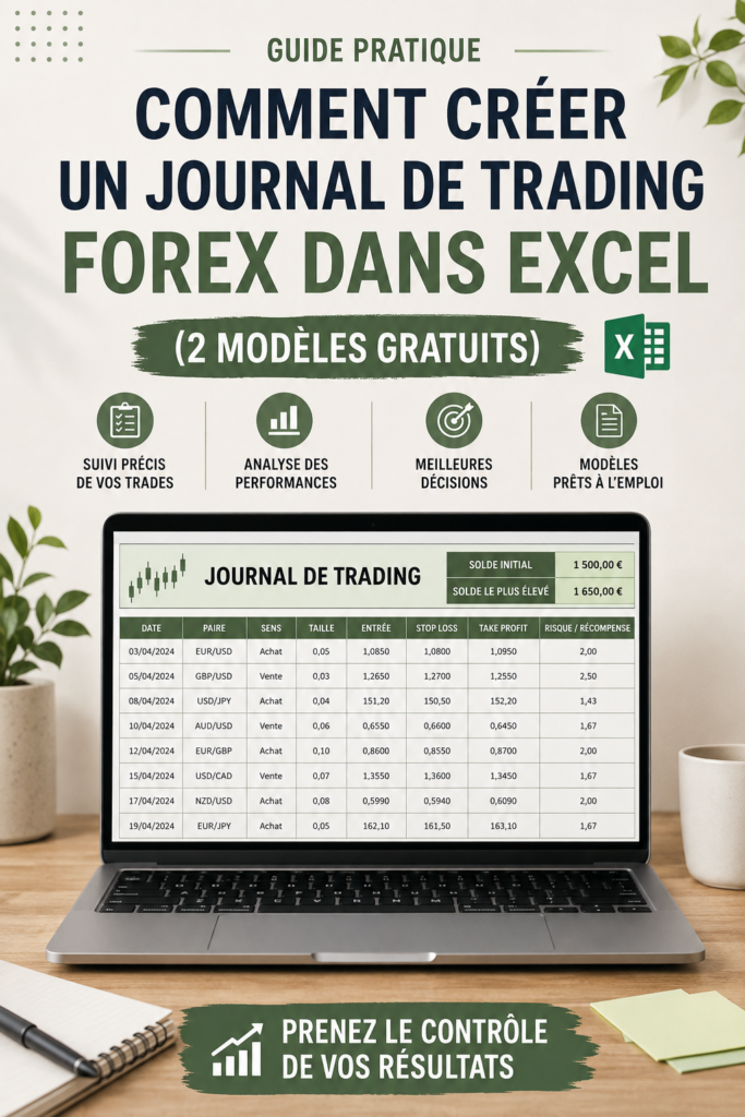Capture d'écran d'un modèle de journal de trading Forex sur Excel.