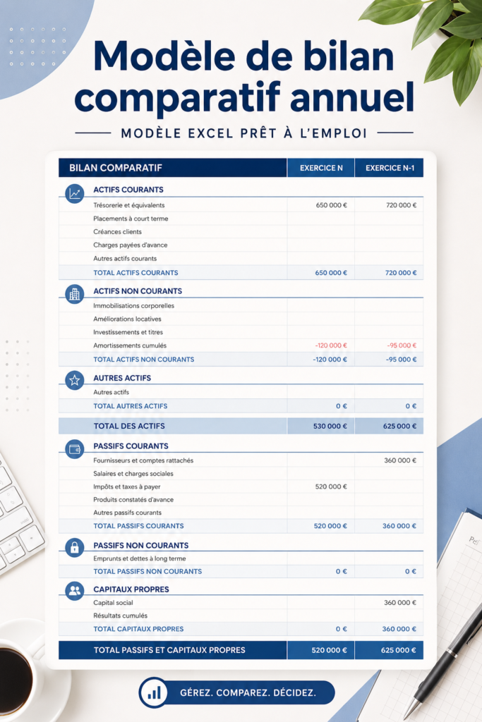 Modèle de bilan annuel sur Excel pour une gestion financière simplifiée.