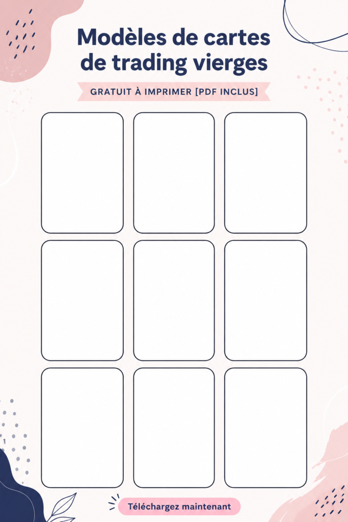 Exemple de modèles de cartes à collectionner à imprimer gratuitement, avec divers designs colorés.