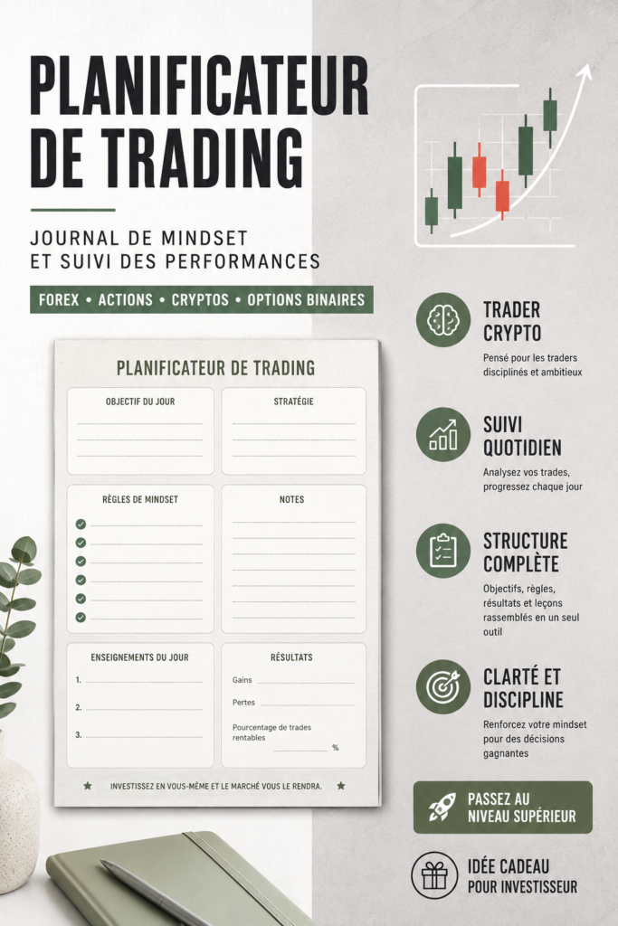 Femme souriante consultant son planner d'investissement sur une table
