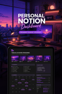 Vue d'un écran d'ordinateur avec un tableau de bord Notion bien organisé.