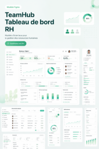 Tableau de bord de TeamHub montrant des graphiques de gestion d'équipe