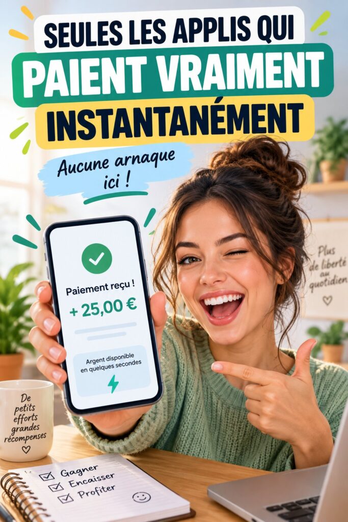 Femme utilisant une application de paiement sur son smartphone, souriante et satisfaite.