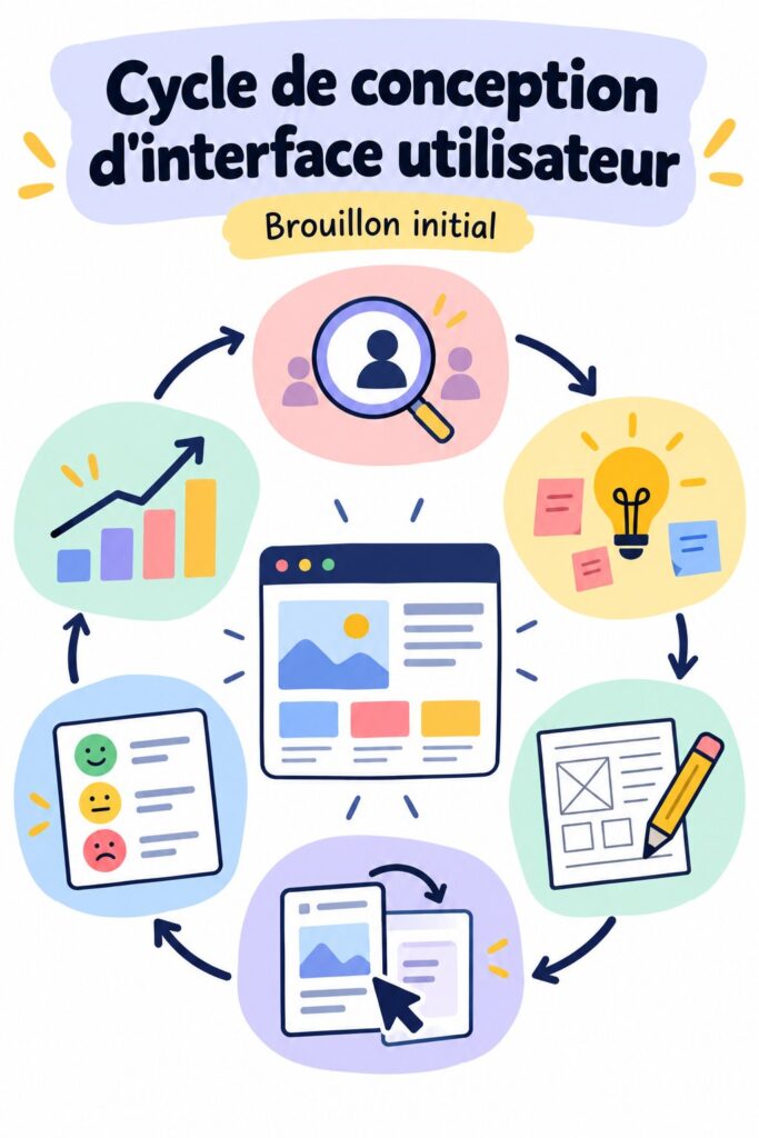 Diagramme illustrant les étapes du cycle de design UX, essentiel pour optimiser les projets.