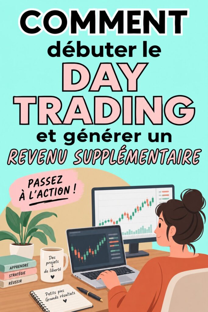 Femme souriante regardant un graphique de trading sur son ordinateur.