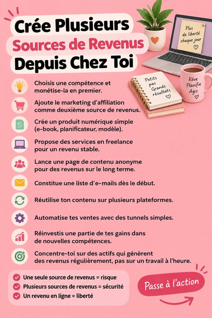 Une femme souriante travaillant à domicile sur son ordinateur pour créer des revenus