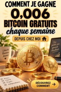 Femme souriante utilisant son ordinateur pour gagner du Bitcoin à la maison.