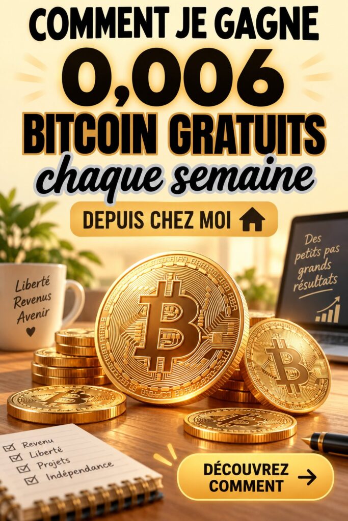 Femme souriante utilisant son ordinateur pour gagner du Bitcoin à la maison.
